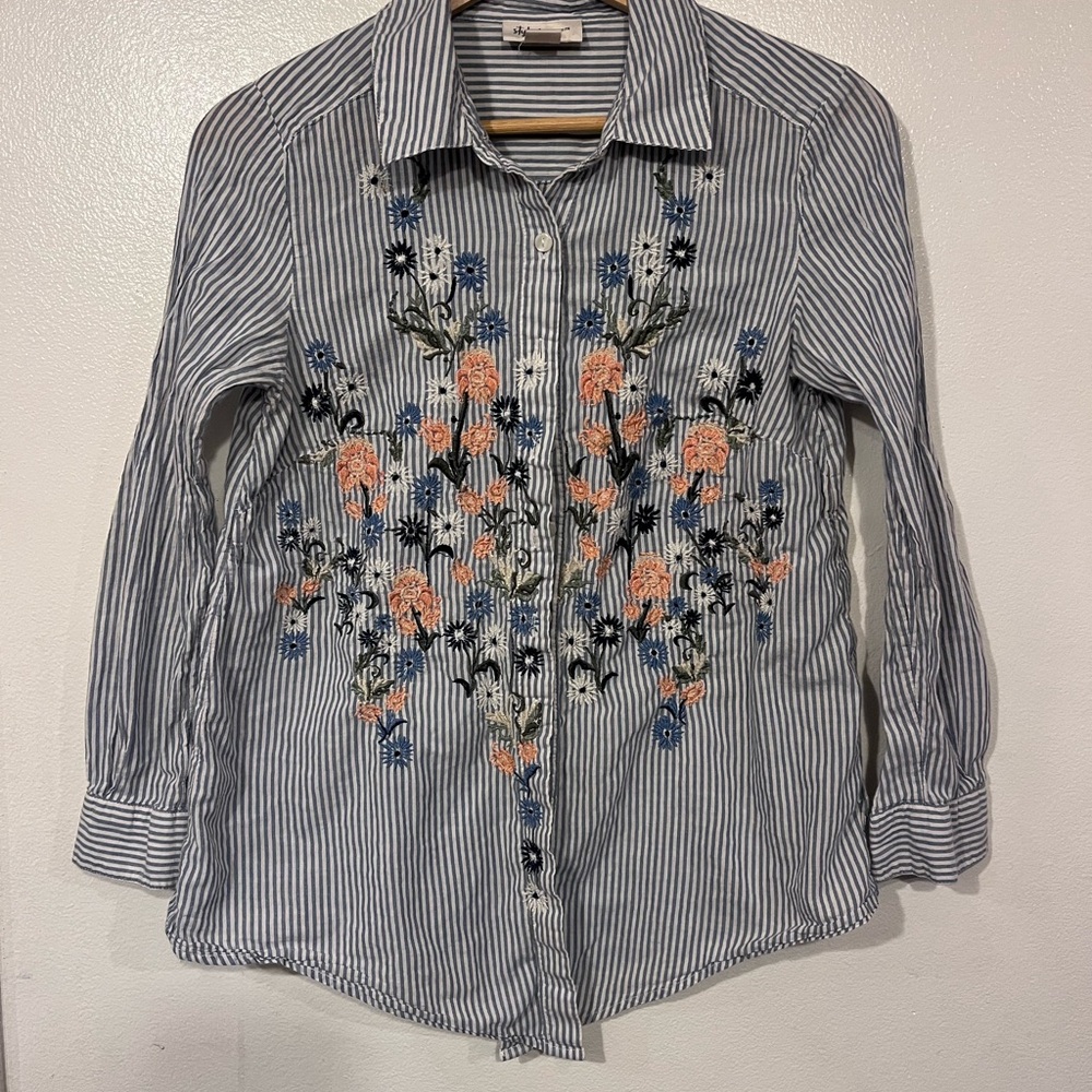 Style & Co. Petite Blue and White Striped Blouse